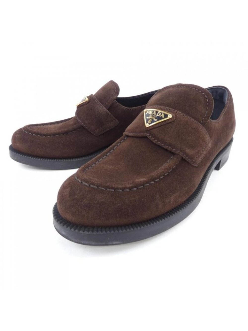 ★SOLD★ Prada Suede Loafers Triangle Logo 1 D329 N Shoes - Picture 4 of 7